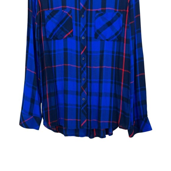 A.N.A Womens Button-Up Plaid Shirt Size M Blue & Red 100% Rayon - Picture 10 of 12